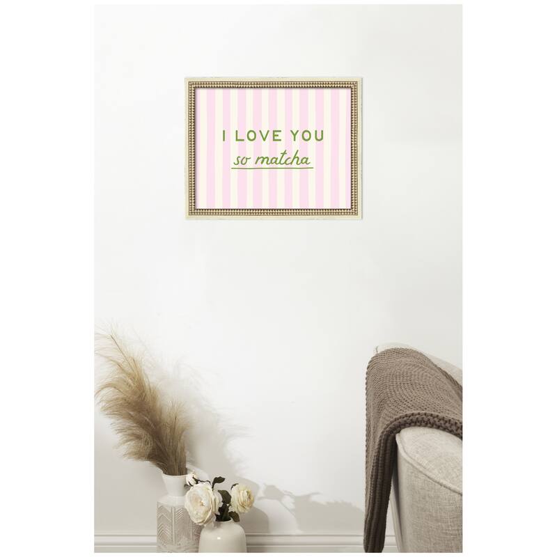 Kate and Laurel I Love You So Matcha Striped Kitchen Art Dopamine Decor for Home by Lucky Guava Framed Wall Art Print