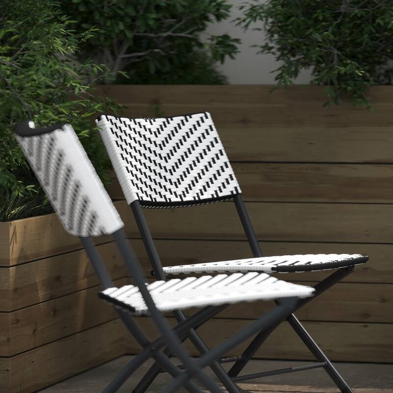 2PC Indoor/Outdoor PE Rattan Folding Bistro Chairs
