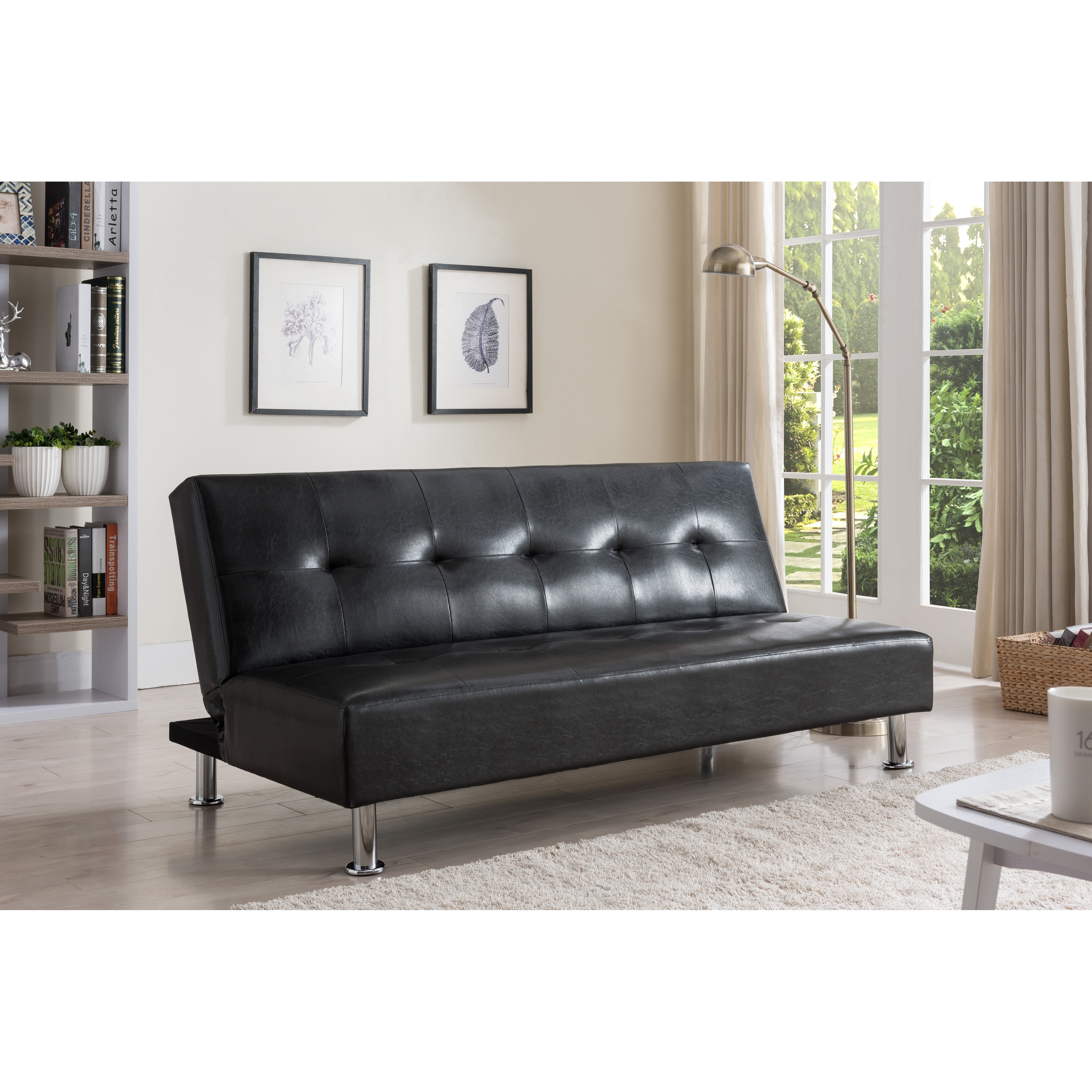 InRoom Designs Convertible Futon Sofa Bed with Tufted Upholstery, Adjustable Backrest and Metal Legs, Armless Sleeper Couch