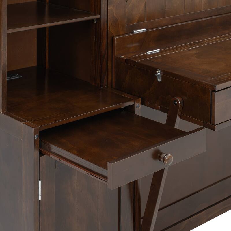 Queen Murphy Bed with Desk & Storage, Space-Saving Wall Bed with Cabinets