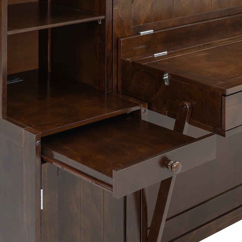 Queen Size Murphy Bed Heavy-Duty Murphy Bed Cabinet Bed with Desk Drawers open shelving Units Power Outlet and Side Cabinets