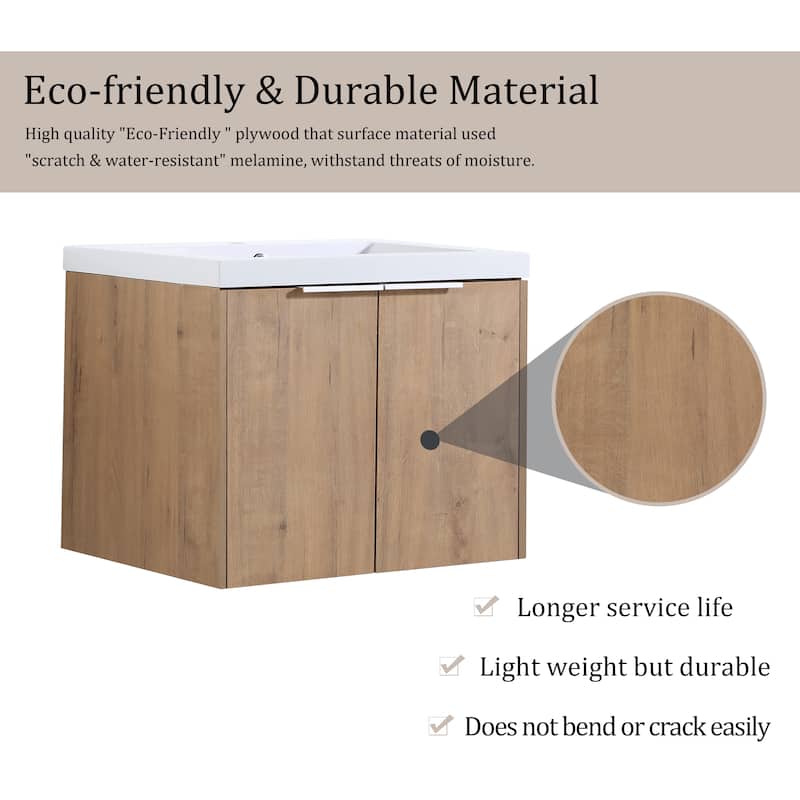 BNK 24"/30"/36" Single Sink Bathroom Vanity with Soft Close Door, Modern Floating Vanity
