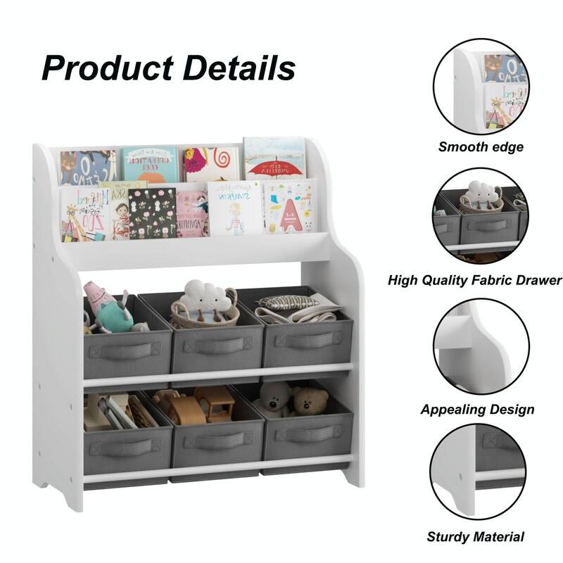 Kids Bookshelf with 6 Fabric Storage Bins