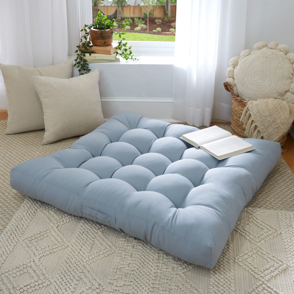 Sorra Home Large Solid Square Tufted Floor Pillow with Handle