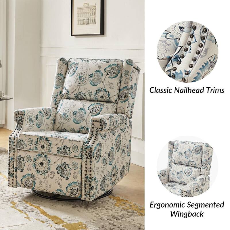 Amelia Transitional Floral Patterned Design Swivel Rocker Recliner Set