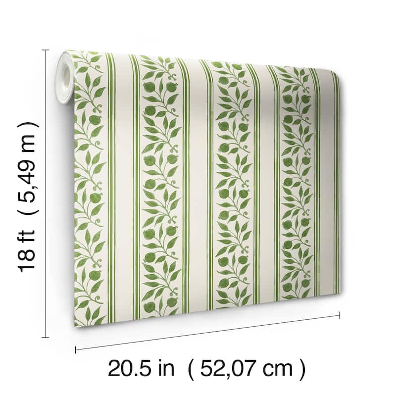 Rosehip Stripe Boughs Green Peel and Stick Wallpaper