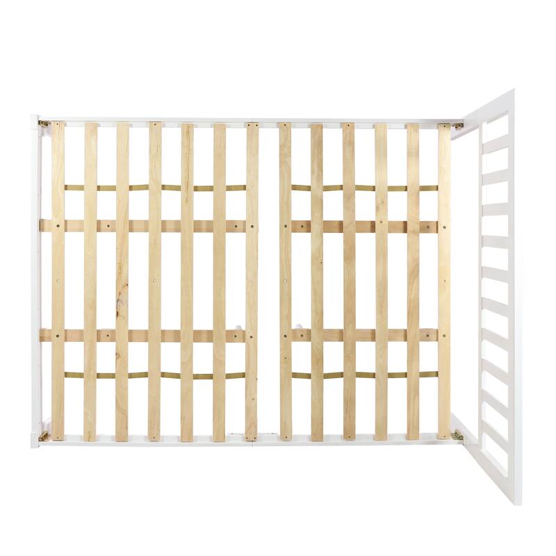 Modern Farmhouse Acacia Wood Queen Bed Set with Open-Slat Headboard