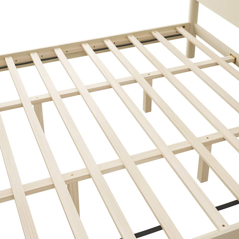 King Size Wood Platform Bed Frame with Headboard and Wooden Slat Support,Beige