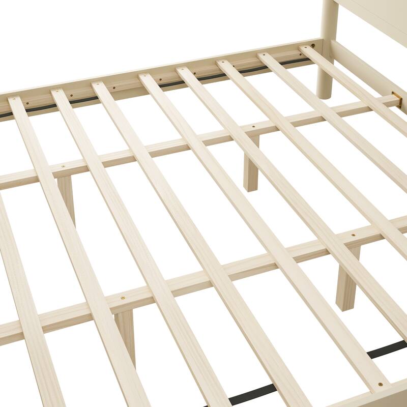 King Size Wood Platform Bed Frame with Headboard and Wooden Slat Support