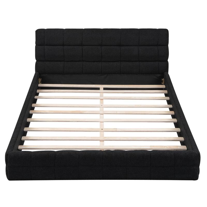 Queen Size Upholstered Platform Bed with Wood Frame and Headboard