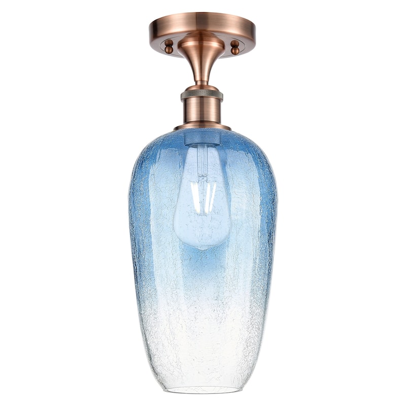 Innovations Lighting 516-1C-16-7 Brookhaven Flute Semi-Flush - Antique Copper / Sapphire Blue