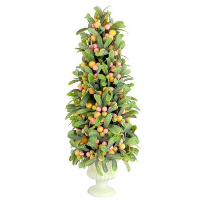 Puleo International 20" Artificial Mini Spring Mistletoe Tree with Berries in Potted Pulp, Multicolor