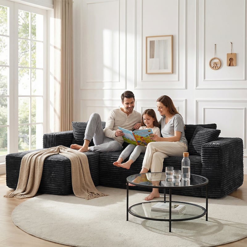 102'' No-Assembly Modular Corduroy Sofa with Cup Holder, Free Combination