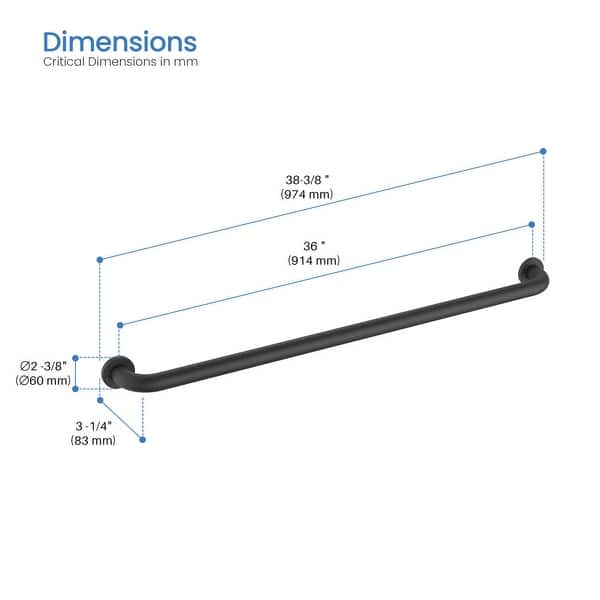 dimension image slide 2 of 3, 36-Inch Stainless Steel Bathroom Safety Grab Bar