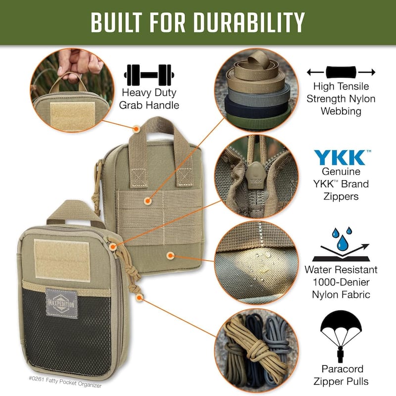 Lightweight Durable Fatty Pocket Organizer MOLLE Pouch, Khaki