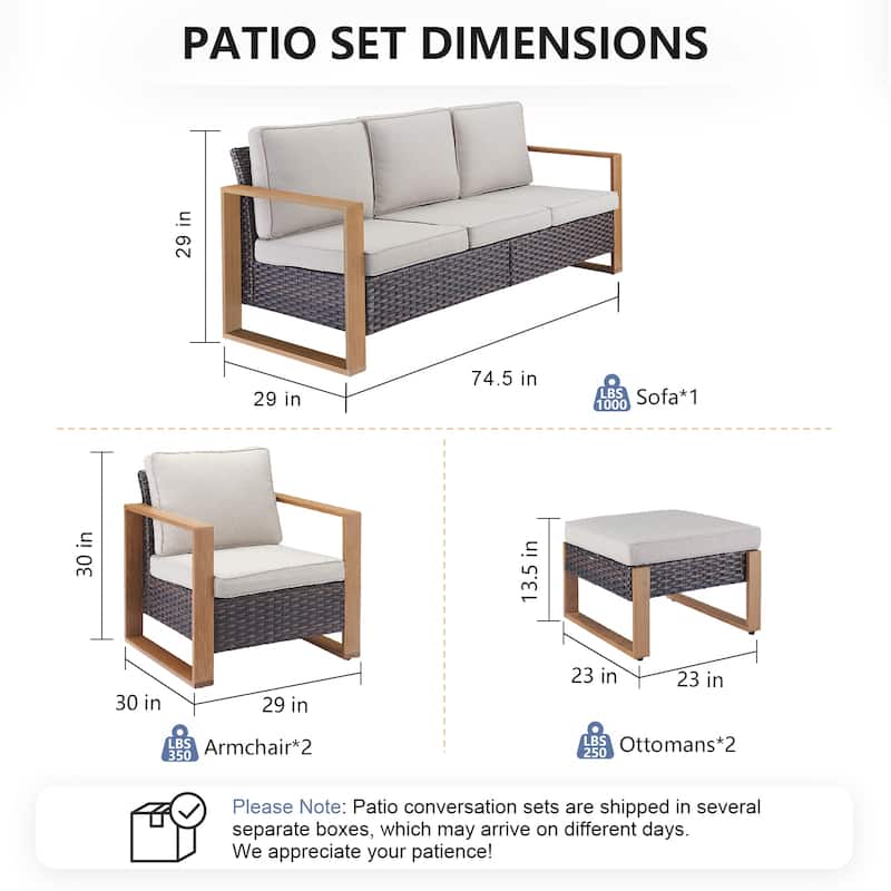 Pocassy 5 Pieces Outoor Patio Sofa Club Chair Ottoman Set