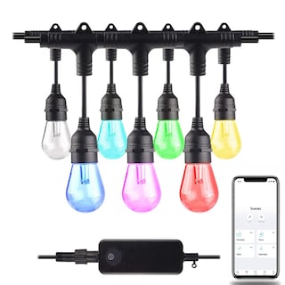 Bulbrite 36-foot Smart Indoor/Outdoor String Light Kit with Shatter Resistant RGB Color Changing LED Light Bulbs - Multicolored