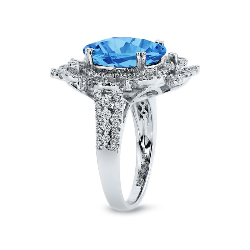 Auriya 4 3/4ct Fancy Oval Swiss Blue Topaz Halo Diamond Engagement Ring 1ctw 18K Gold