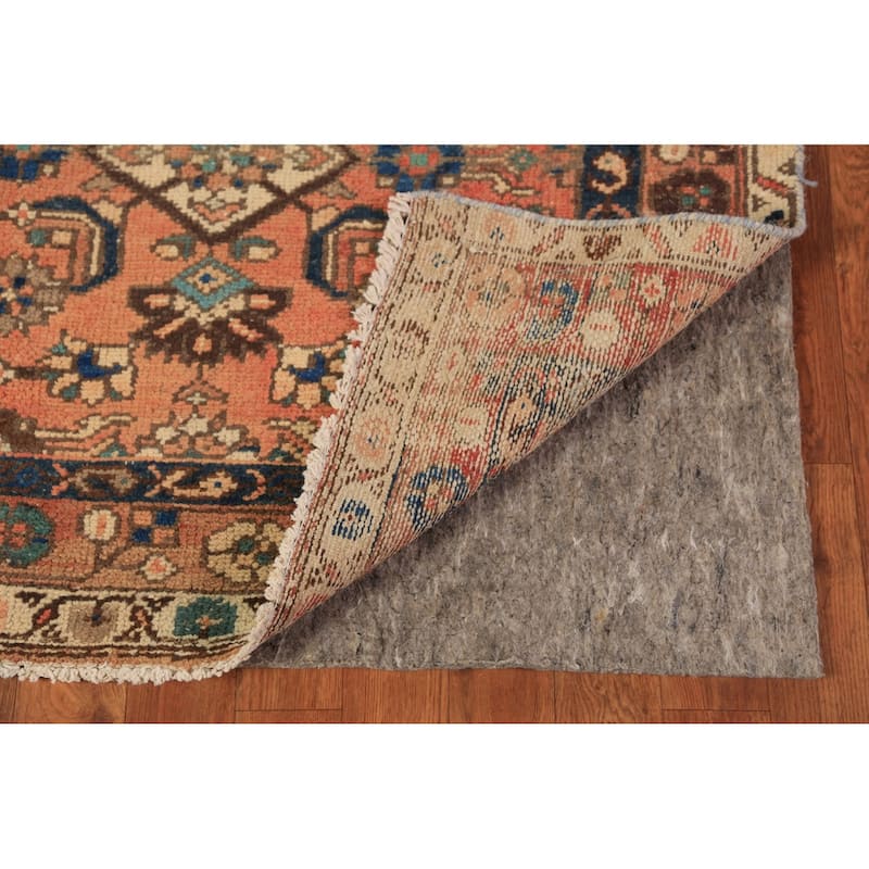 Geometric Hamedan Persian Runner Rug Orange Hand-Knotted Wool Carpet - 3'4"x 13'6"