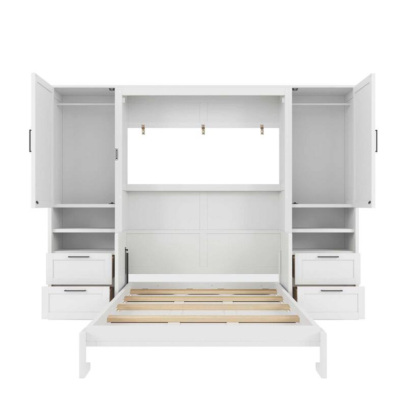 Full Size Murphy Bed with Closet, Drawers & Shelves - Space-Saving Wall Bed with Storage for Small Rooms