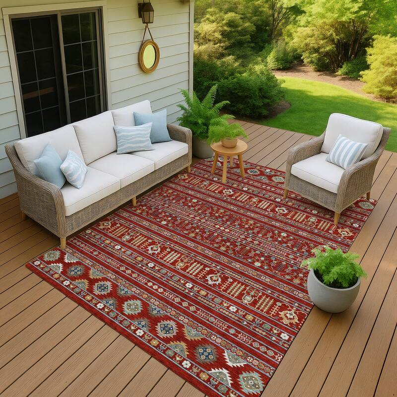 Machine Washable Indoor/ Outdoor Boho Moroccan Chantille Rug - Red - 5' x 7'6"