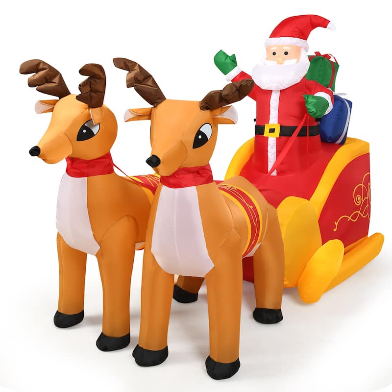 Costway 7.5 Ft Inflatable Santa Double Deer w/Sled Waterproof - Yellow/Red - 7.5 FT