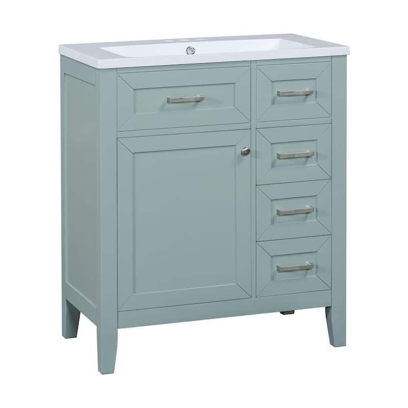 30" Solid Bathroom Vanity with Sink Set, Bathroom Cabinet with Drawers - Green - With Sink
