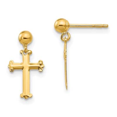 Curata 14k Yellow Gold 14x8mm CZ Cubic Zirconia Cross Dangle Post Earrings