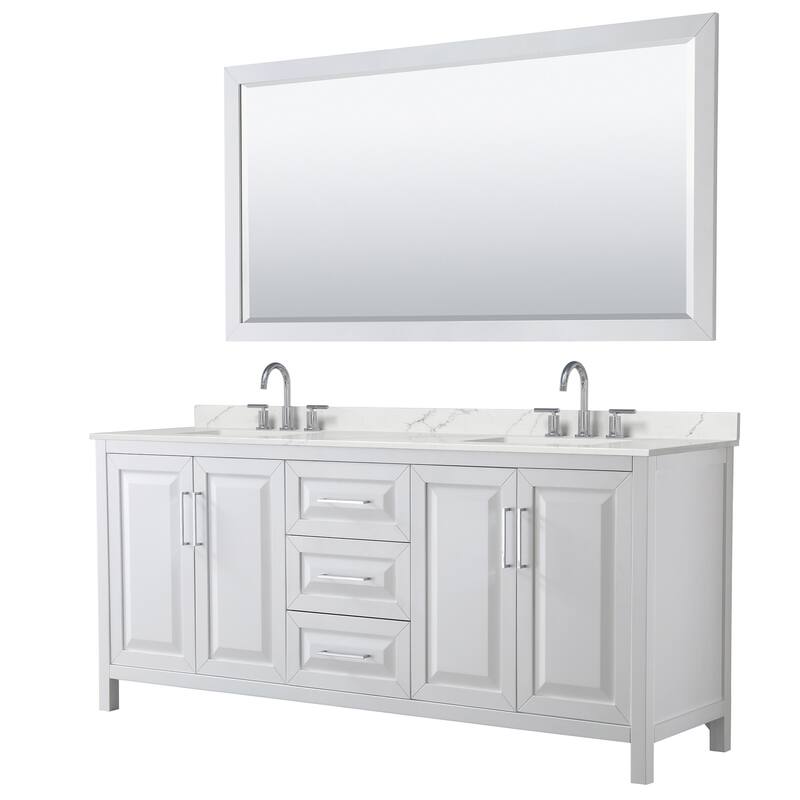 Wyndham Collection WCV252580D-QTZ-US3M70 Daria 80" Free Standing - White / Giotto Quartz Top / Polished Chrome