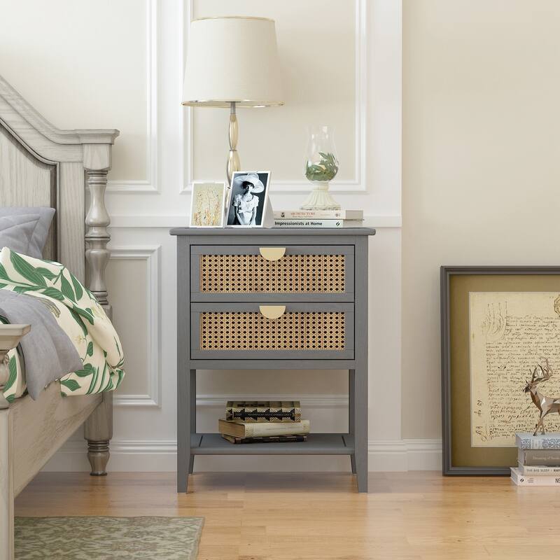 2 Drawer Side table,End table,Suitable for bedroom, living room - Grey