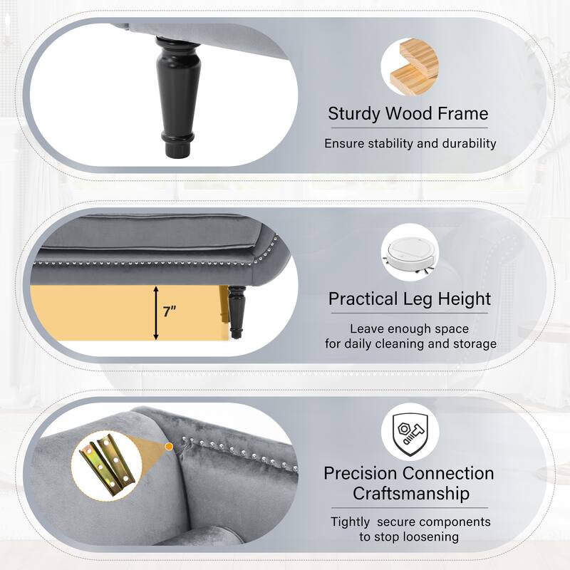 Christopher Knight Home - Velvet Bench with Nailhead Trim & Curved Arms