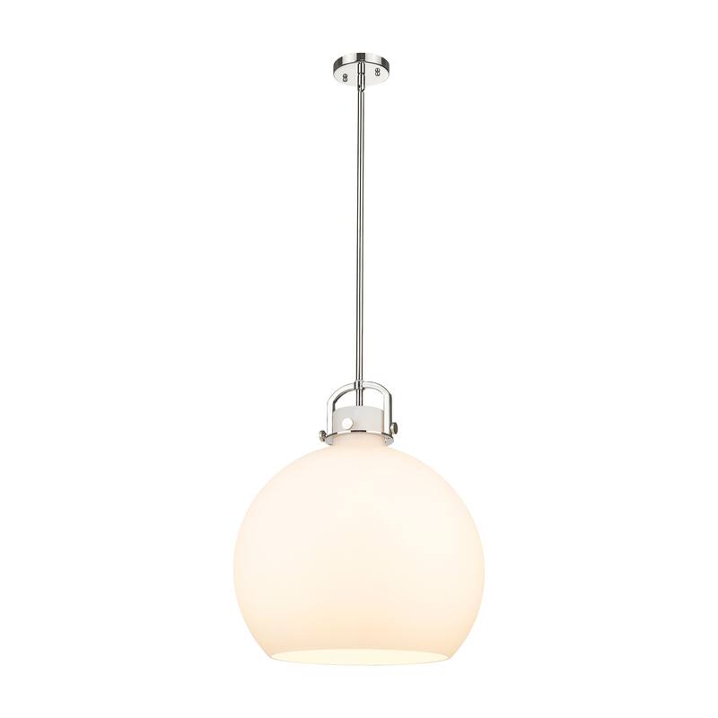 Innovations Lighting Newton Sphere - 1 Light 18" Stem Hung Pendant - Polished Nickel/Matte White