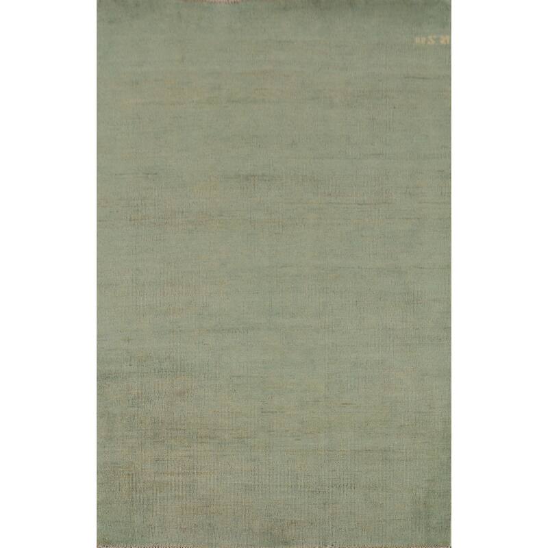 Modern Green Gabbeh Rug Handmade Wool Carpet - 3'10"x 5'11"
