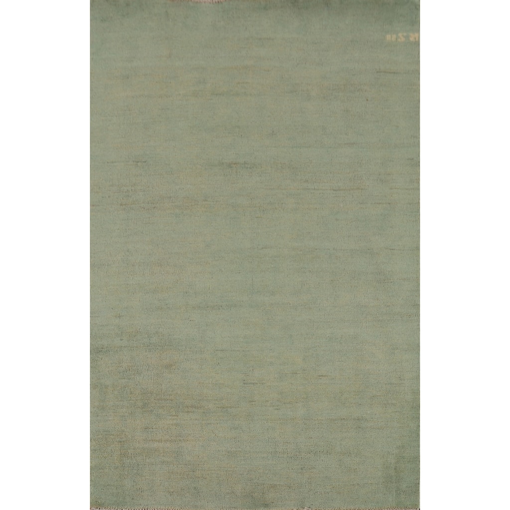 Modern Green Gabbeh Rug Handmade Wool Carpet - 3'10"x 5'11"