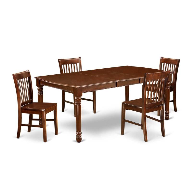 Rectangular Dining Table Set 5pc 60x78 Inch Table w/ Butterfly Leaf & 4 Kitchen Chairs