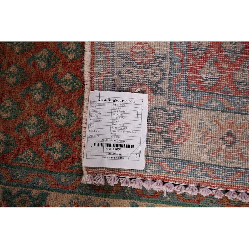 Geometric Botemir Persian Vintage Runner Rug Hand-Knotted Wool Carpet - 3'6" x 11'2"