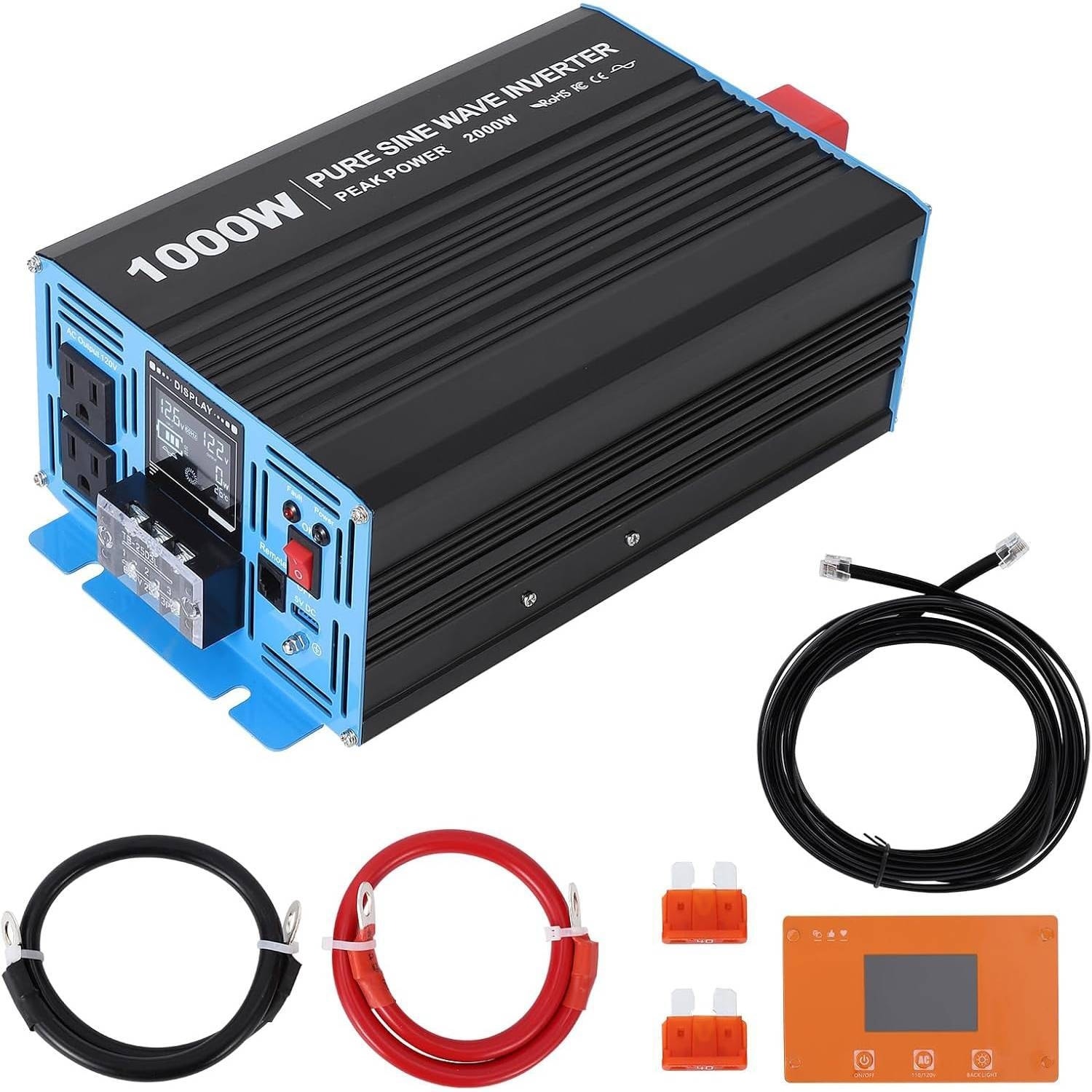 Pure Sine Wave Inverter, 1000 W, DC 12V to AC 120V - 1000 W, DC 12V to AC 120V