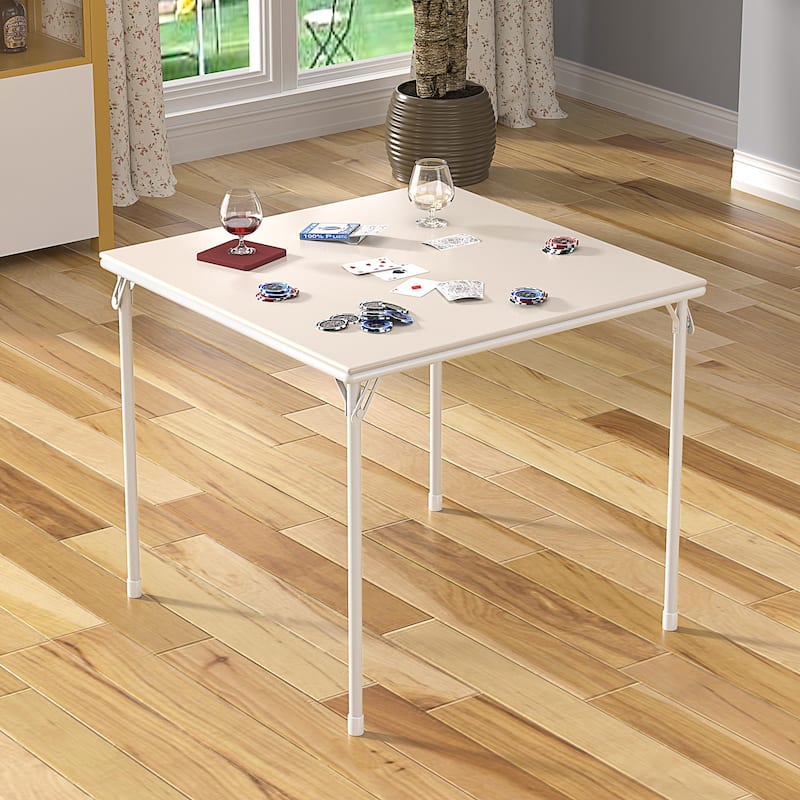 Javlergo 34" Square Folding Card Table with PU Leather Top Portable Game Activity Table with Collapsible Legs for Small Spaces
