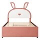 preview thumbnail 21 of 55, Versatility Upholstered Kids Bed with Trundle and 3 Drawers, Embedded LED Lights, Rabbit-Shaped Headboard, No Box Spring Needed