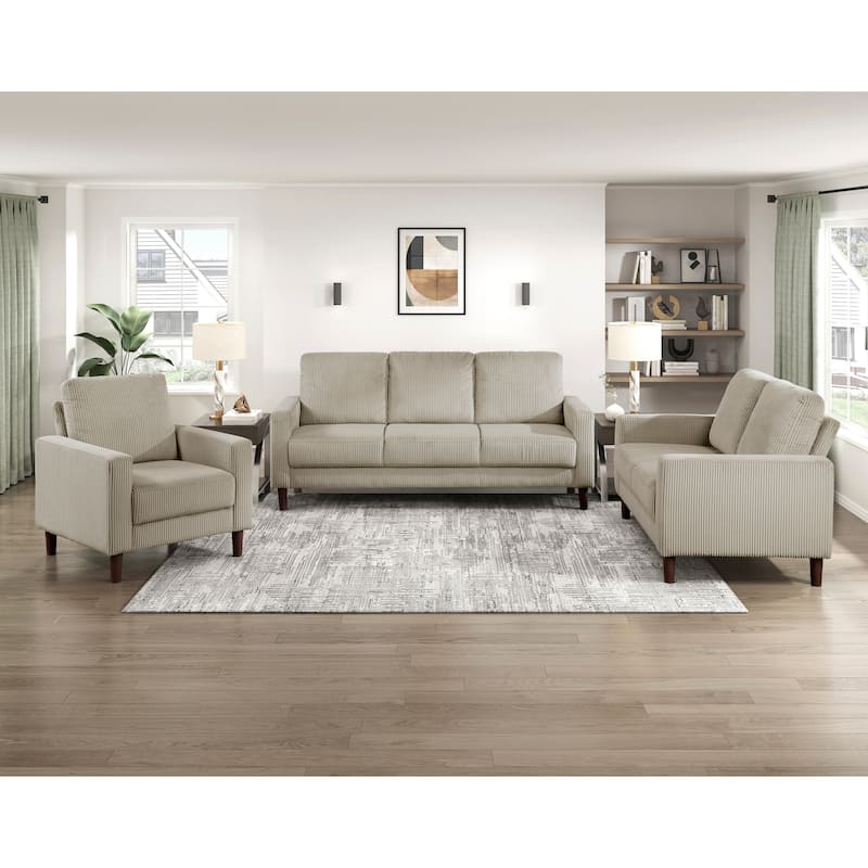 Caspian Corduroy 3-Piece Living Room Set - Wood Finish Exposed Feet