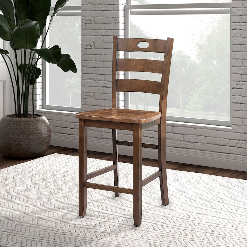 Country Cottage Walnut Solid Wood Dining Table and 4 Bar Stools Set