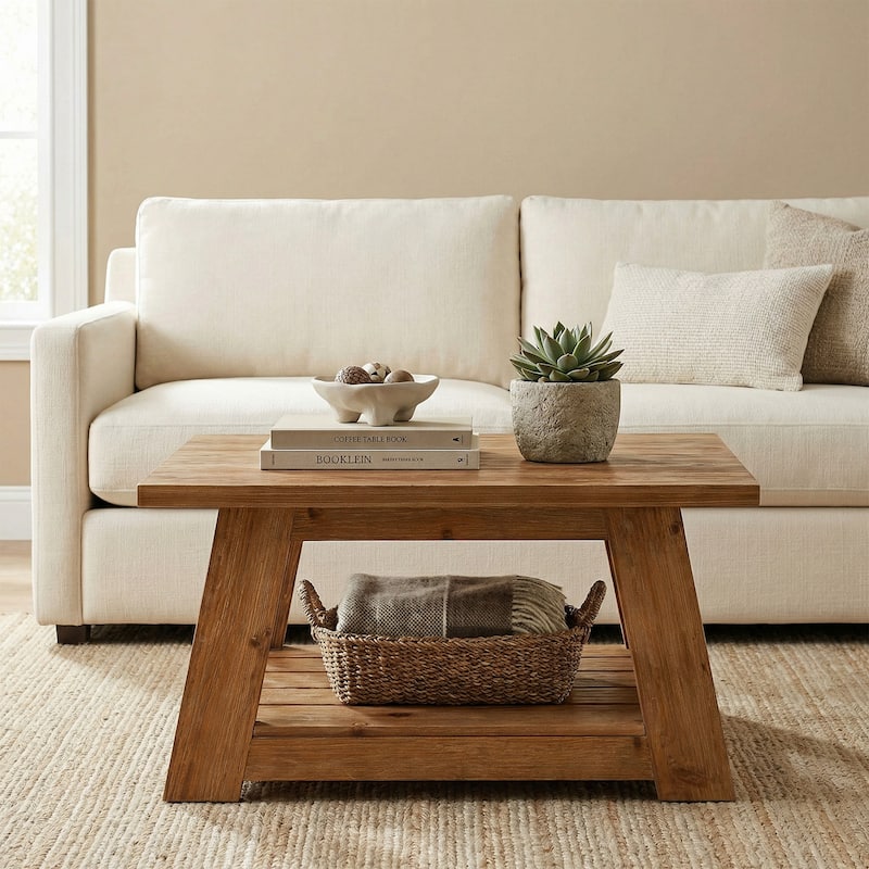 Solid Wood Square Coffee Table for Living Room, 31.5" Farmhouse Center Table