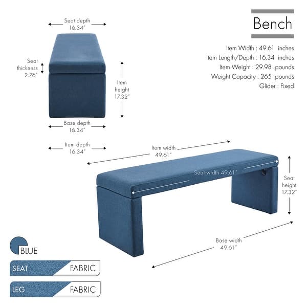 dimension image slide 0 of 3, Porthos Home Cyril Fabric Upholstered Accent Bench