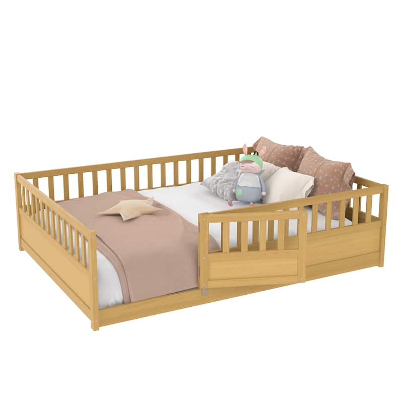 GDF Studio - Camden Modern Nursery Pine Montessori Floor Bed with Door & High Safety Barrier