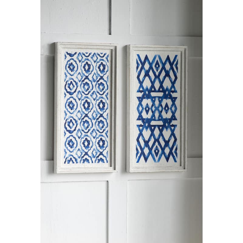 Modern Blue and White Hanging Sculptures Wall Decor with Fir, for Kitchen Beach Sun Room and Living Room Set of 2 Blue