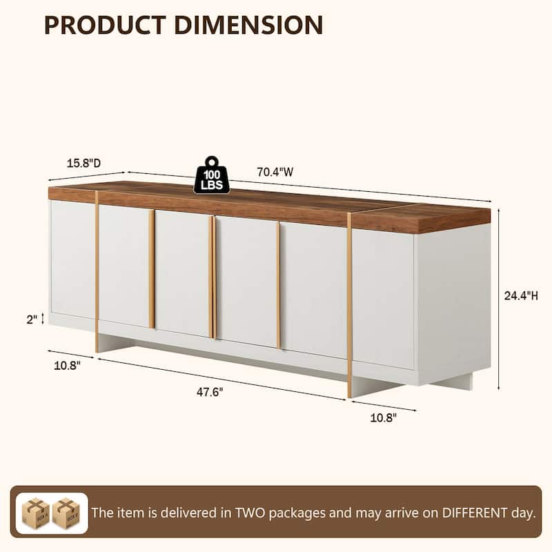 Modern 70" TV Stand, Entertainment Center, Handle-Free Hidden Design