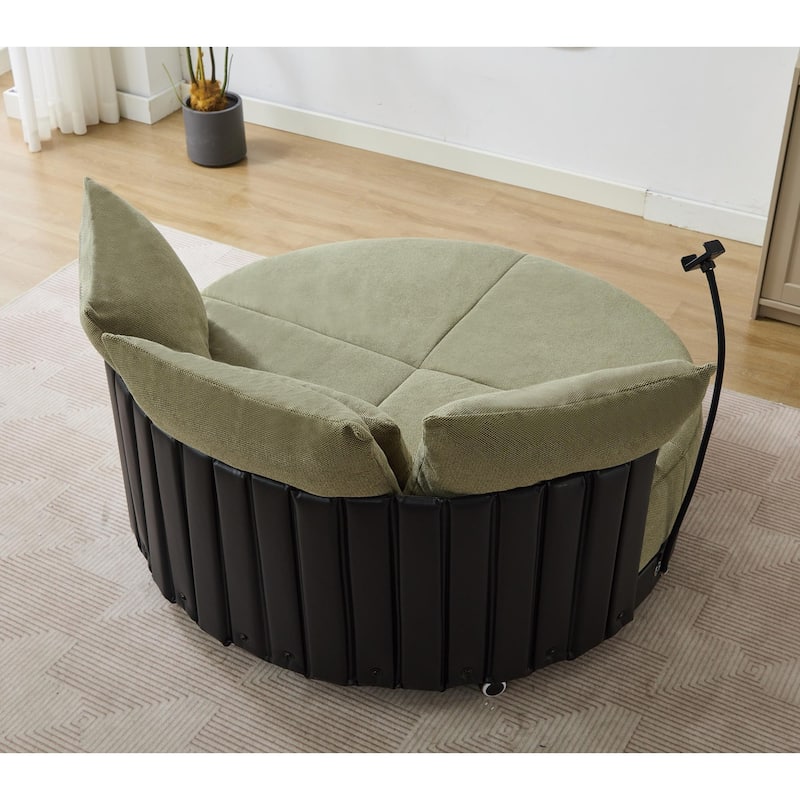 360° Swivel Barrel Chair Round Sofa Chair with Casters and Adjustable Phone Stand, Upholstered in Anti-Wrinkle Polyester Fabric