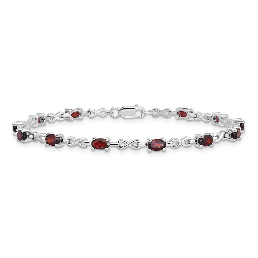 Curata 925 Sterling Silver 7" 3mm Infinity Garnet Bracelet