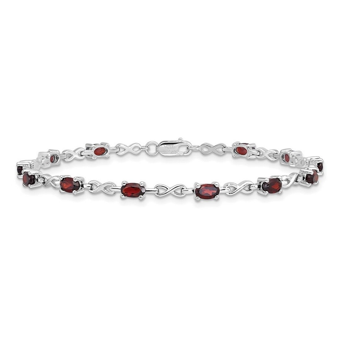 Curata 925 Sterling Silver 7" 3mm Infinity Garnet Bracelet