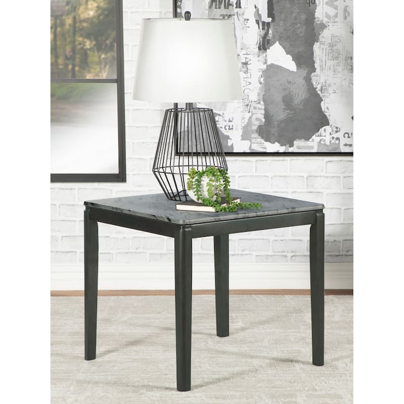 Square End Table Faux Grey Marble and Black